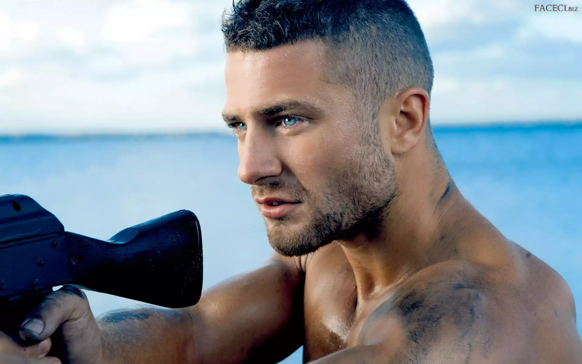 Karabin, Oczy, Mężczyzna, Przystojny, Błękitne