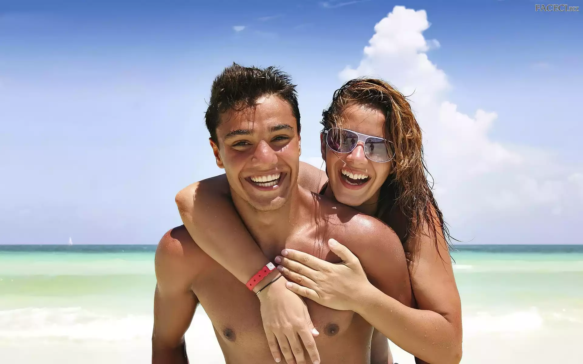 Kobieta, Radość, Mężczyzna, Plaża