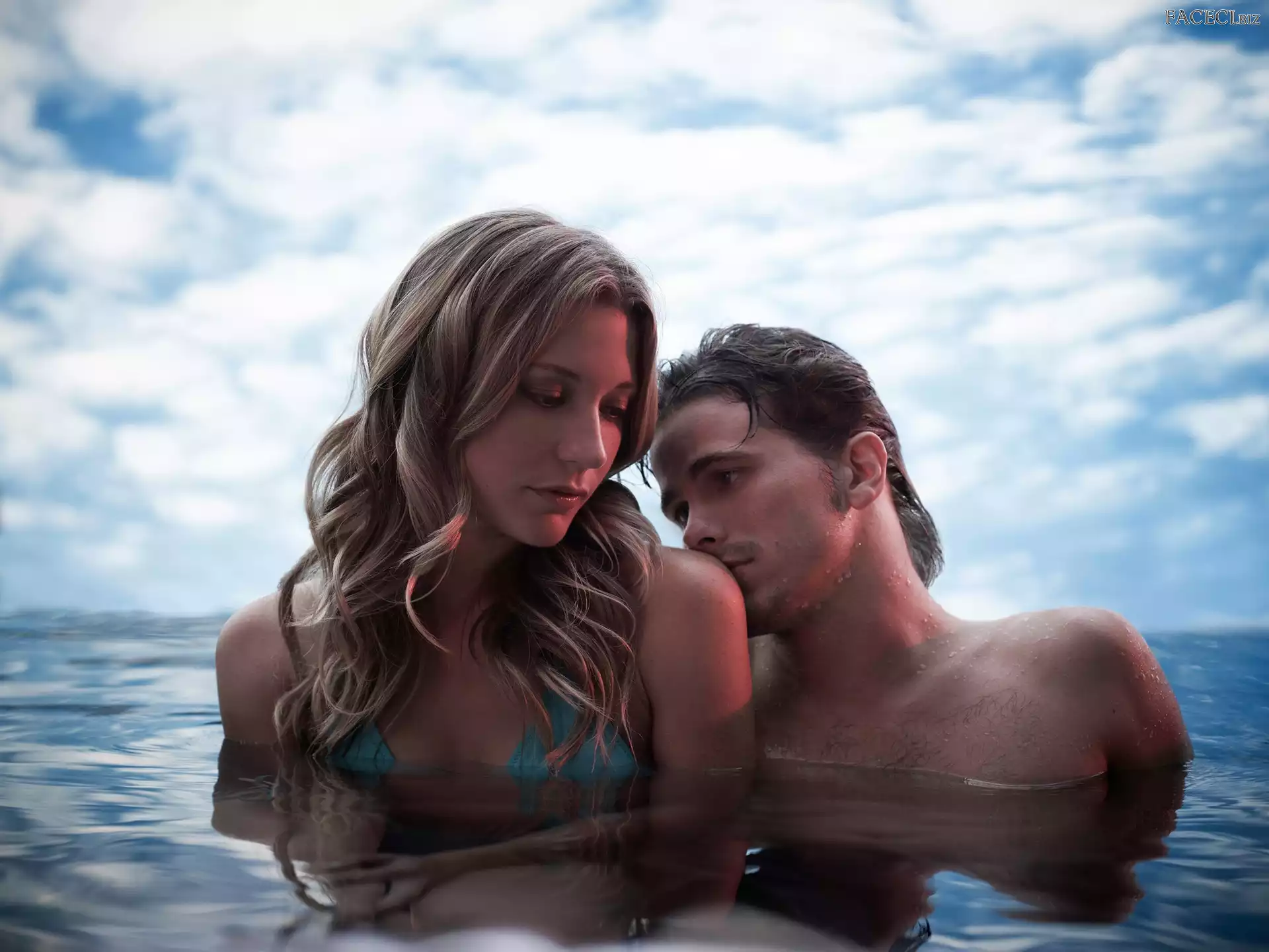 Mężczyzna, Niebo, Kobieta, Woda