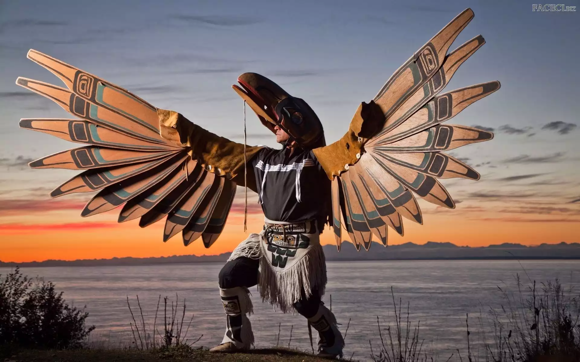 Słońca, Zachód, Kostium, Indianin, Taniec